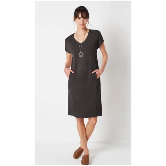 J. Jill Wearever Double-Face Jersey Dolman-Sleeve Dress Licorice Dark Grey XL - Picture 1 of 9